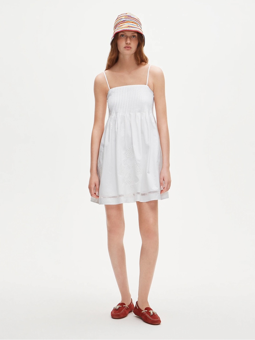 Pintuck mini dress in cotton poplin